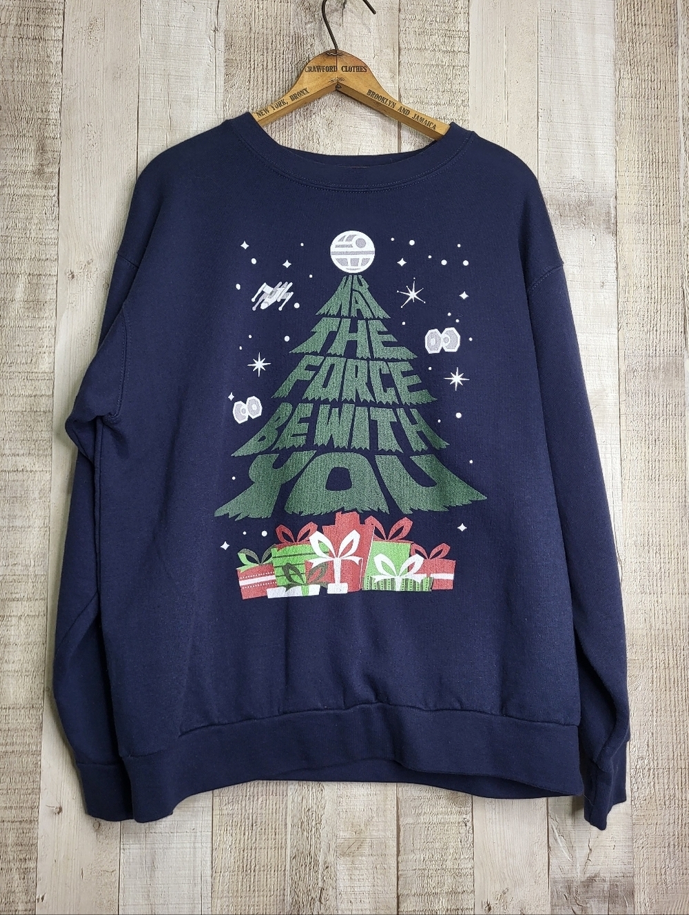 Star Wars Navy "May The Force Be With You" Holiday Sweatshirt. Size Large